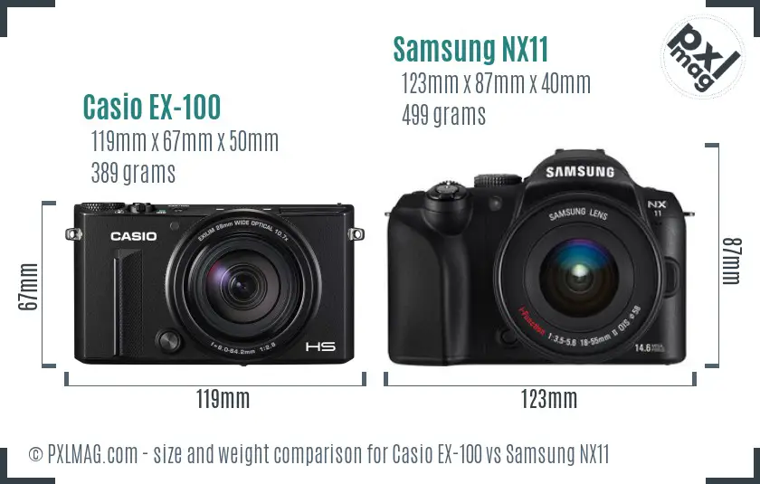 Casio EX-100 vs Samsung NX11 size comparison Casio EX-100 vs Samsung NX11 size comparison