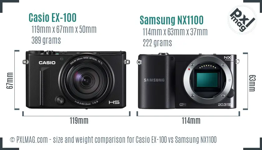 Casio EX-100 vs Samsung NX1100 size comparison