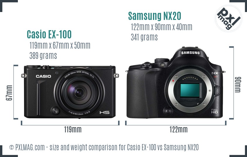 Casio EX-100 vs Samsung NX20 size comparison