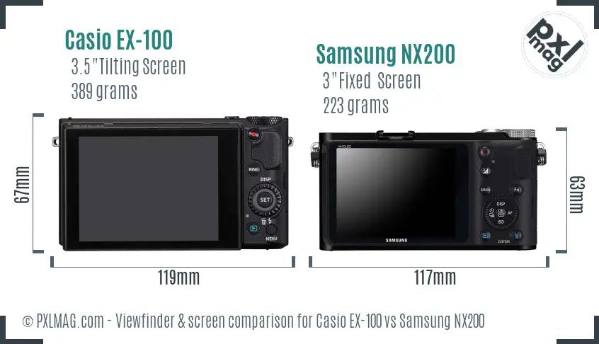 Casio EX-100 vs Samsung NX200 Screen and Viewfinder comparison