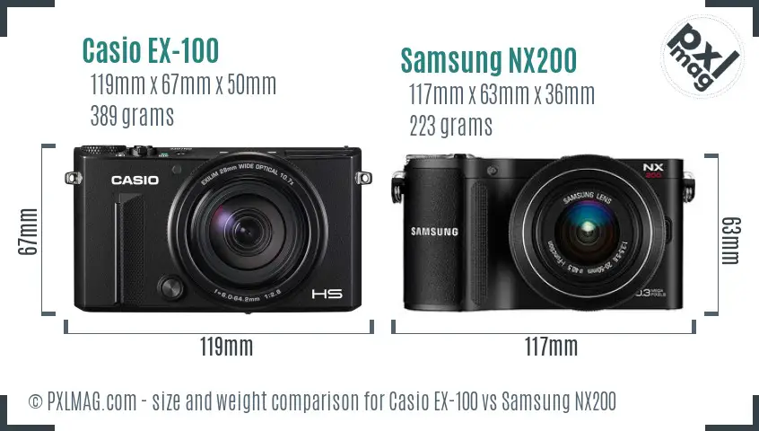 Casio EX-100 vs Samsung NX200 size comparison