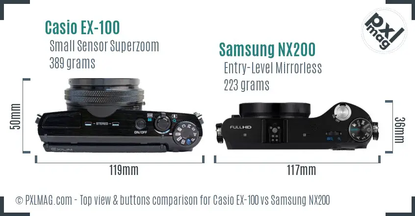 Casio EX-100 vs Samsung NX200 top view buttons comparison