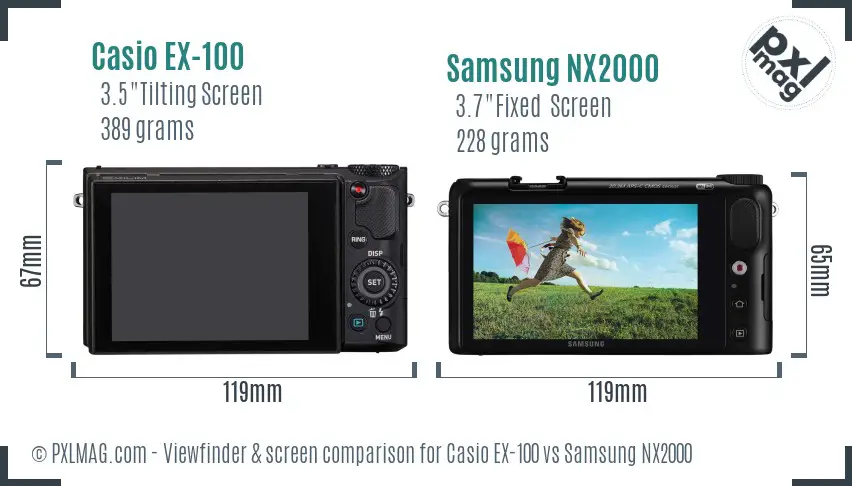Casio EX-100 vs Samsung NX2000 Screen and Viewfinder comparison Casio EX-100 vs Samsung NX2000 Screen and Viewfinder comparison