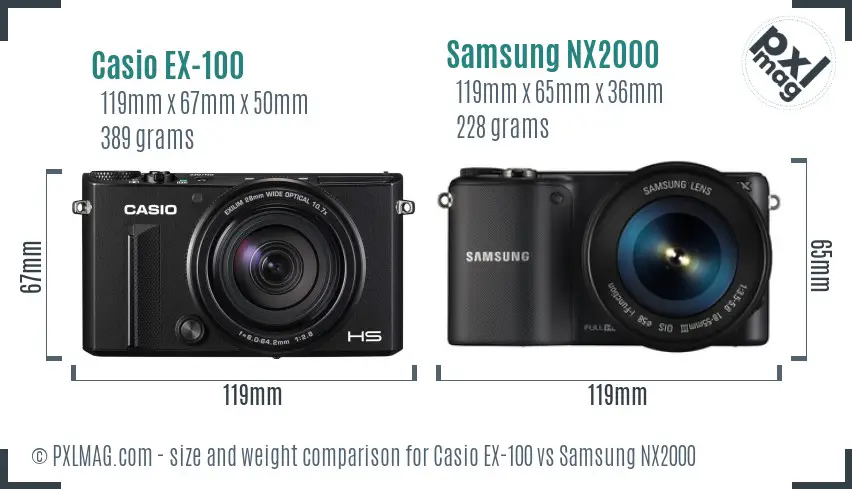 Casio EX-100 vs Samsung NX2000 size comparison Casio EX-100 vs Samsung NX2000 size comparison
