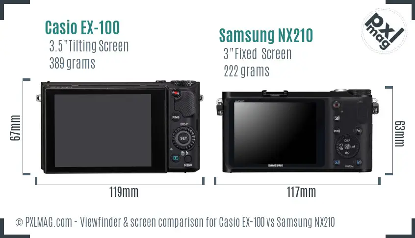 Casio EX-100 vs Samsung NX210 Screen and Viewfinder comparison