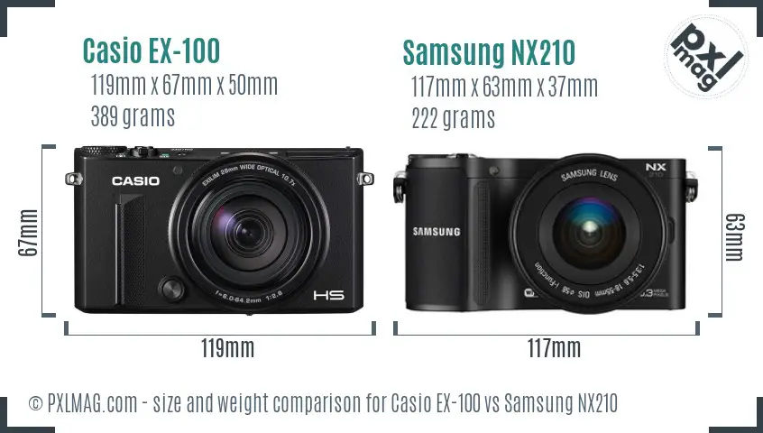 Casio EX-100 vs Samsung NX210 size comparison