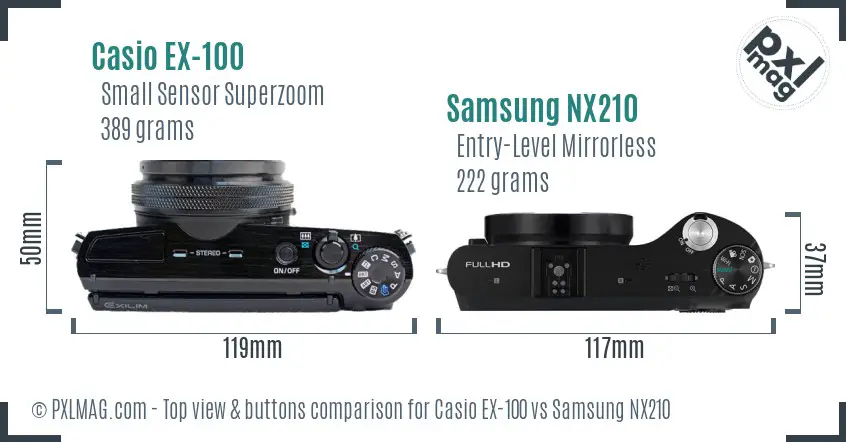 Casio EX-100 vs Samsung NX210 top view buttons comparison