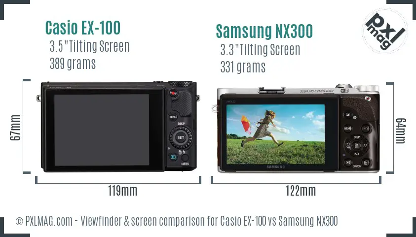 Casio EX-100 vs Samsung NX300 Screen and Viewfinder comparison