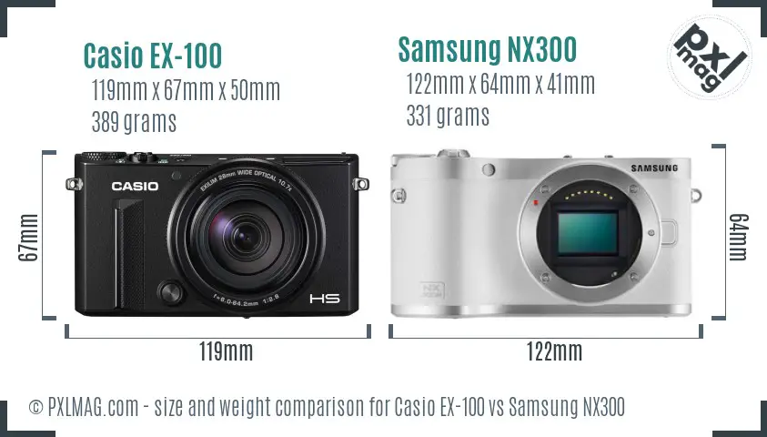 Casio EX-100 vs Samsung NX300 size comparison