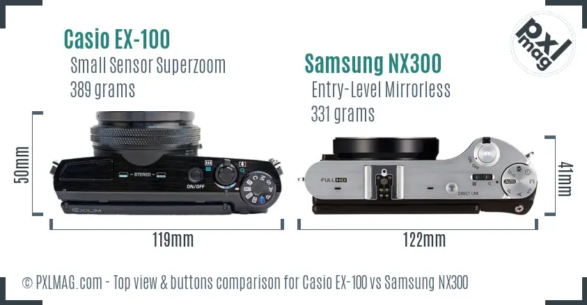 Casio EX-100 vs Samsung NX300 top view buttons comparison