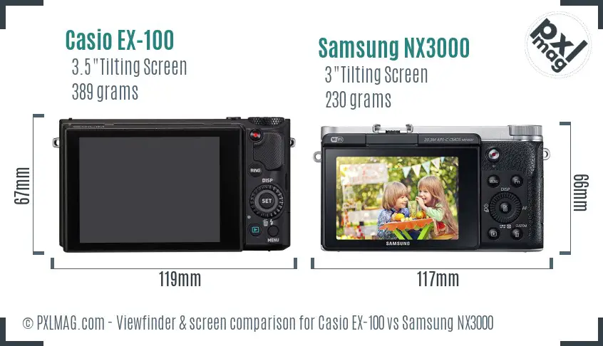 Casio EX-100 vs Samsung NX3000 Screen and Viewfinder comparison