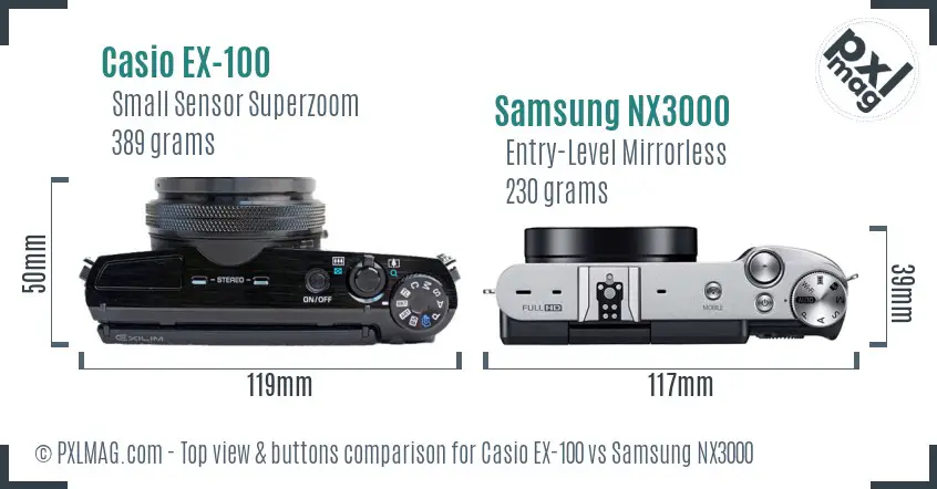 Casio EX-100 vs Samsung NX3000 top view buttons comparison