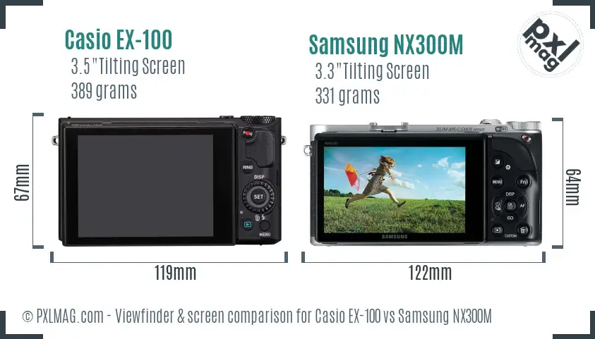 Casio EX-100 vs Samsung NX300M Screen and Viewfinder comparison