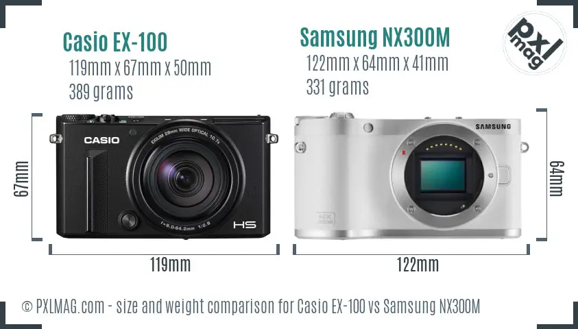 Casio EX-100 vs Samsung NX300M size comparison