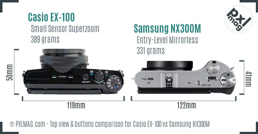 Casio EX-100 vs Samsung NX300M top view buttons comparison