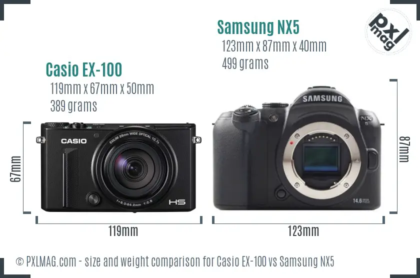 Casio EX-100 vs Samsung NX5 size comparison