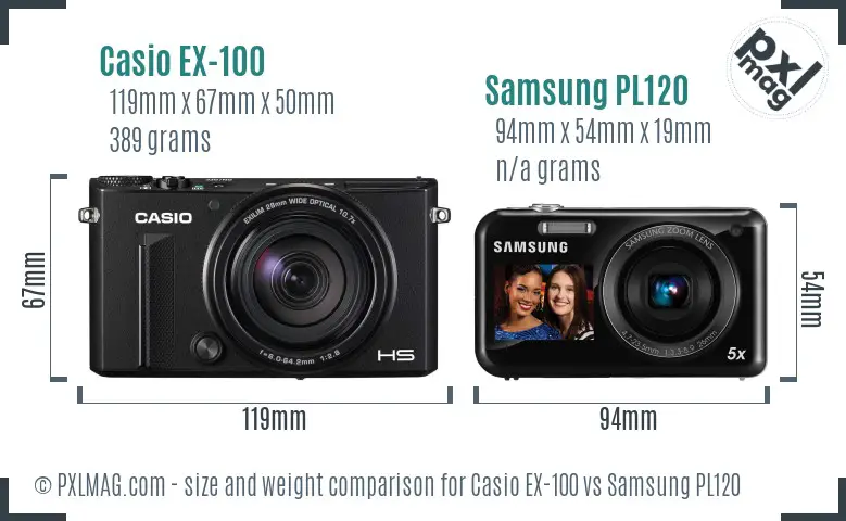 Casio EX-100 vs Samsung PL120 size comparison
