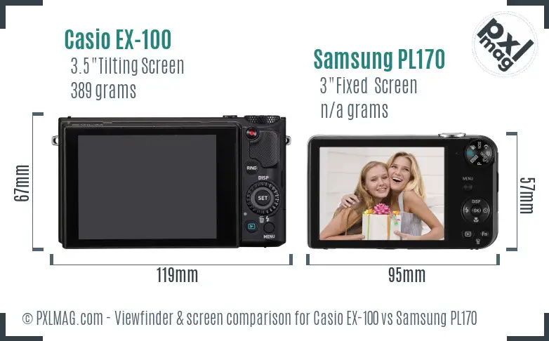 Casio EX-100 vs Samsung PL170 Screen and Viewfinder comparison