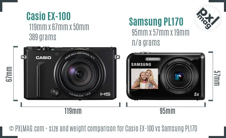 Casio EX-100 vs Samsung PL170 size comparison