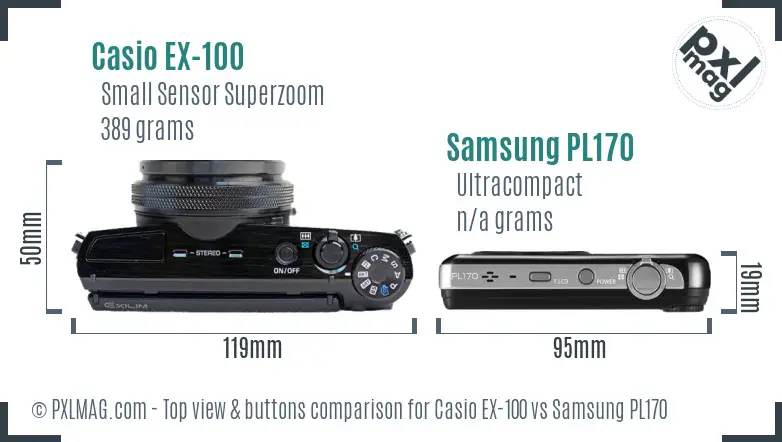 Casio EX-100 vs Samsung PL170 top view buttons comparison