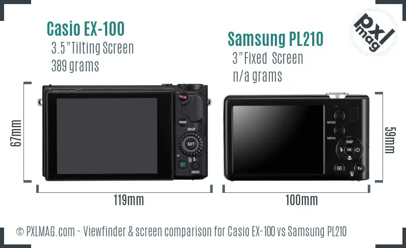 Casio EX-100 vs Samsung PL210 Screen and Viewfinder comparison