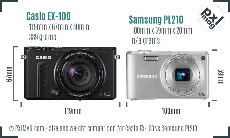 Casio EX-100 vs Samsung PL210 size comparison