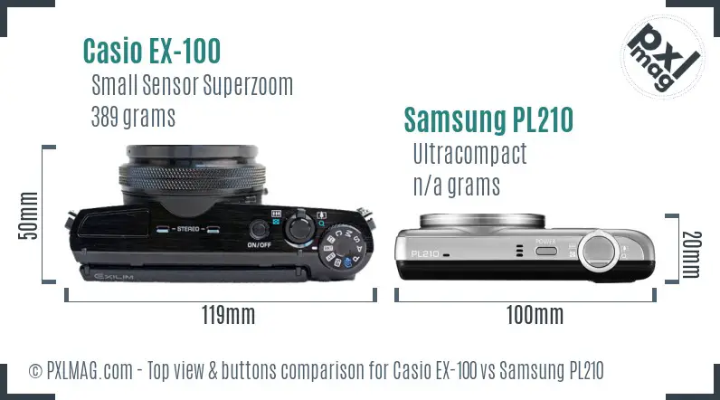 Casio EX-100 vs Samsung PL210 top view buttons comparison