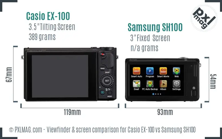 Casio EX-100 vs Samsung SH100 Screen and Viewfinder comparison