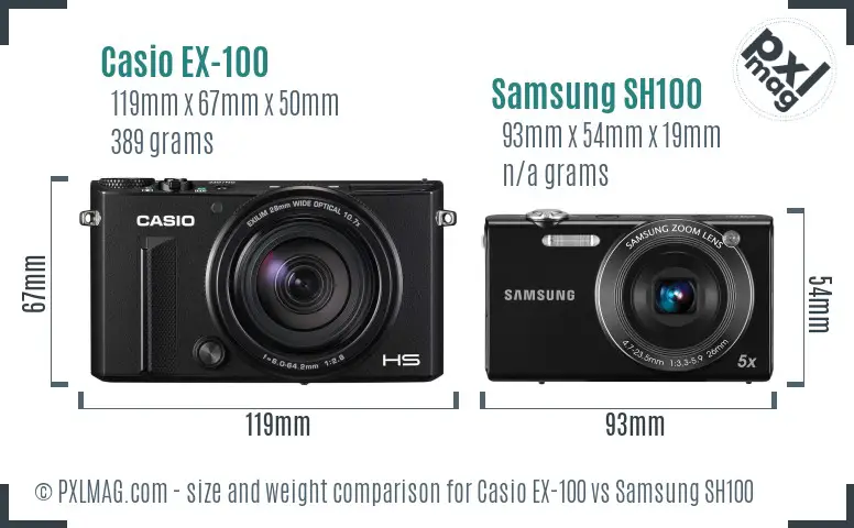 Casio EX-100 vs Samsung SH100 size comparison
