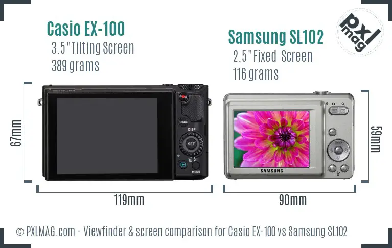 Casio EX-100 vs Samsung SL102 Screen and Viewfinder comparison