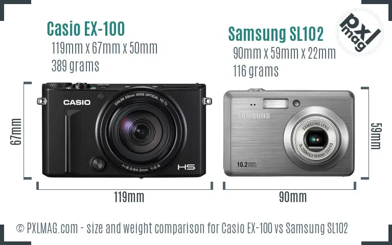 Casio EX-100 vs Samsung SL102 size comparison