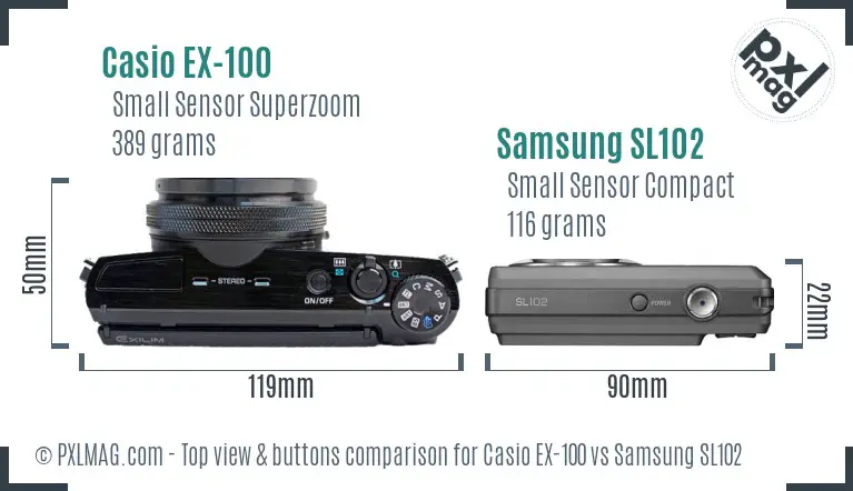 Casio EX-100 vs Samsung SL102 top view buttons comparison
