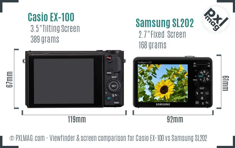 Casio EX-100 vs Samsung SL202 Screen and Viewfinder comparison