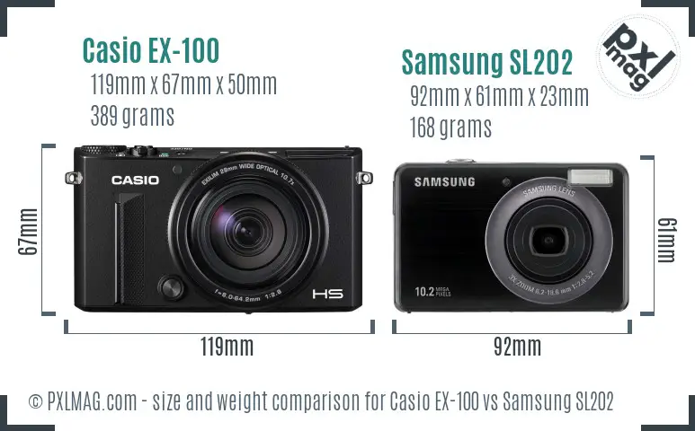 Casio EX-100 vs Samsung SL202 size comparison