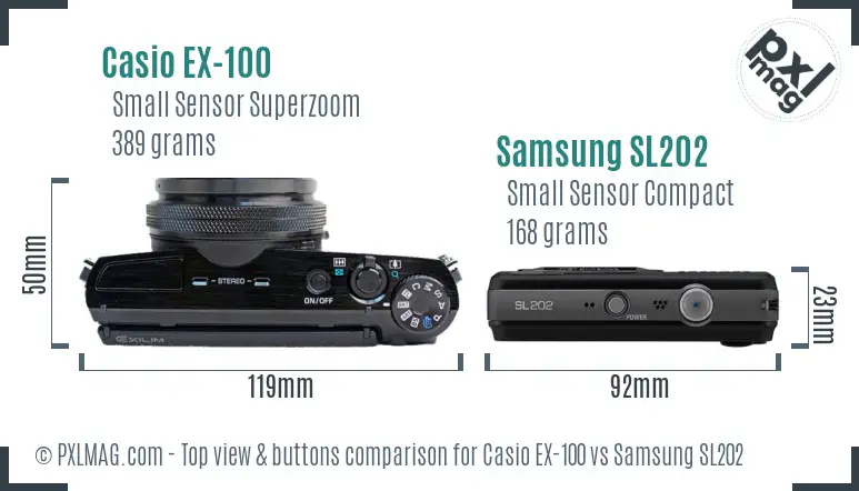 Casio EX-100 vs Samsung SL202 top view buttons comparison