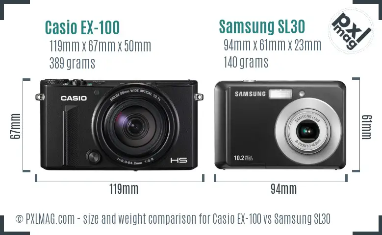 Casio EX-100 vs Samsung SL30 size comparison