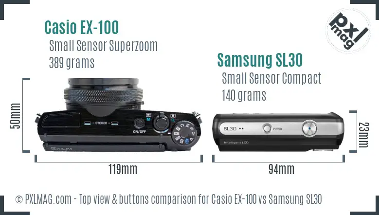 Casio EX-100 vs Samsung SL30 top view buttons comparison