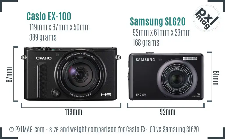 Casio EX-100 vs Samsung SL620 size comparison