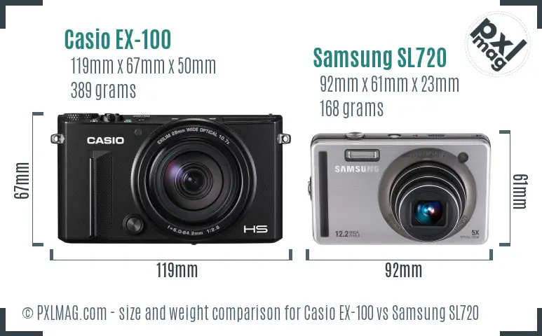 Casio EX-100 vs Samsung SL720 size comparison