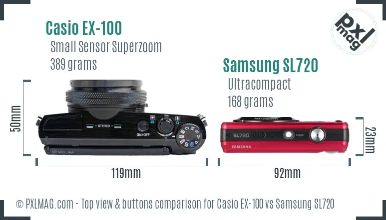 Casio EX-100 vs Samsung SL720 top view buttons comparison
