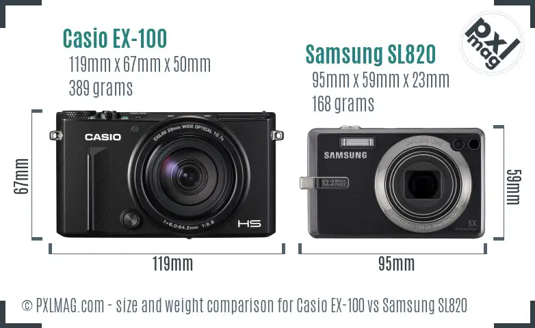 Casio EX-100 vs Samsung SL820 size comparison