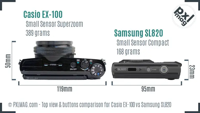 Casio EX-100 vs Samsung SL820 top view buttons comparison