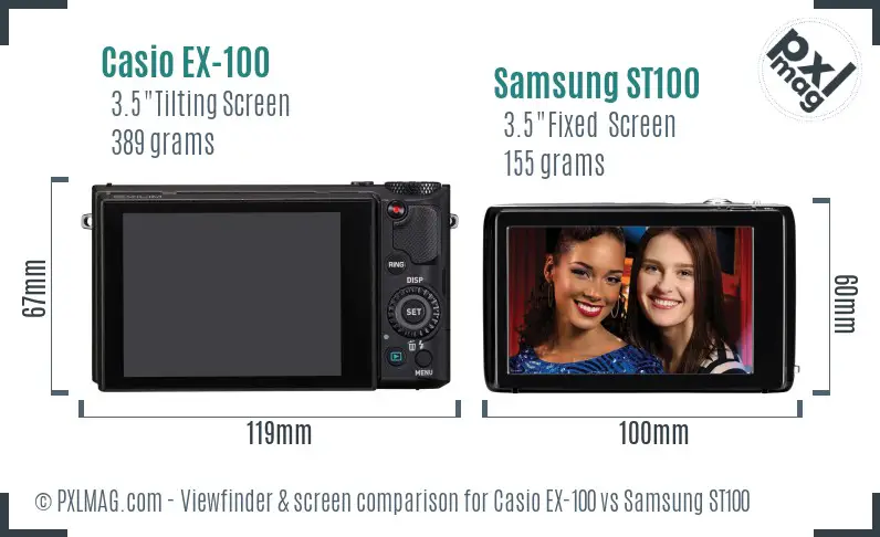 Casio EX-100 vs Samsung ST100 Screen and Viewfinder comparison