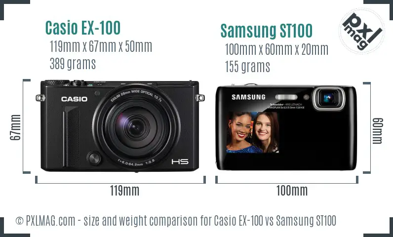 Casio EX-100 vs Samsung ST100 size comparison