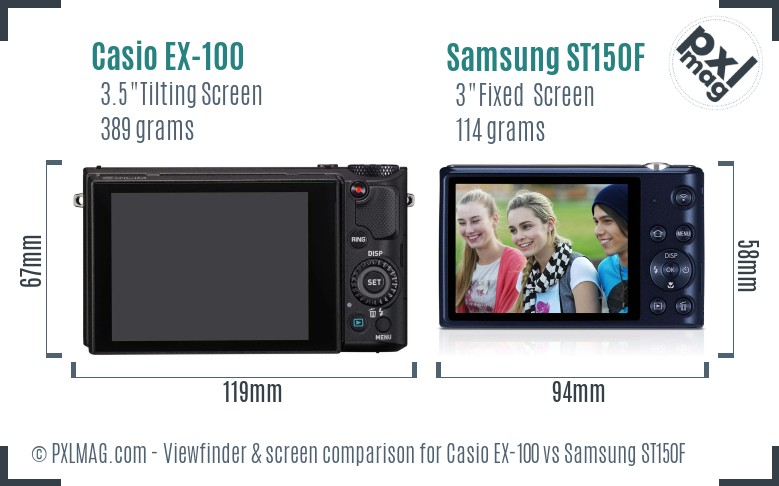 Casio EX-100 vs Samsung ST150F Screen and Viewfinder comparison