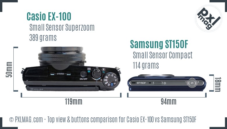 Casio EX-100 vs Samsung ST150F top view buttons comparison