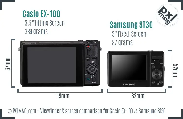 Casio EX-100 vs Samsung ST30 Screen and Viewfinder comparison