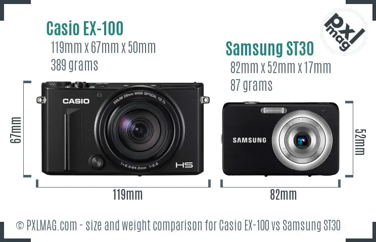 Casio EX-100 vs Samsung ST30 size comparison