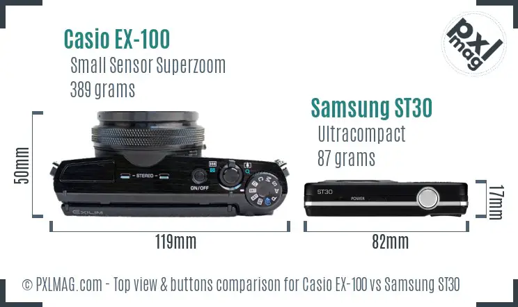 Casio EX-100 vs Samsung ST30 top view buttons comparison