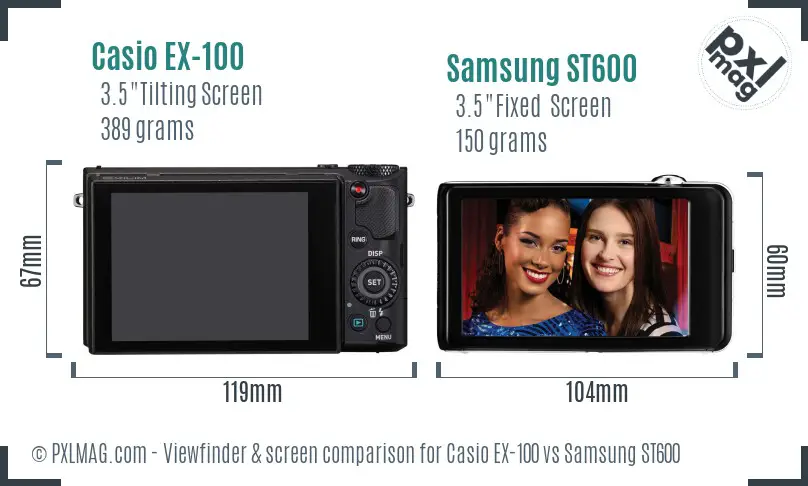 Casio EX-100 vs Samsung ST600 Screen and Viewfinder comparison